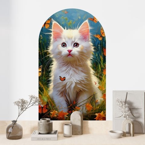 Kendinden Yapışkanlı Oval Kesim Sevimli Kedi Duvar Kağıdı Stickeri