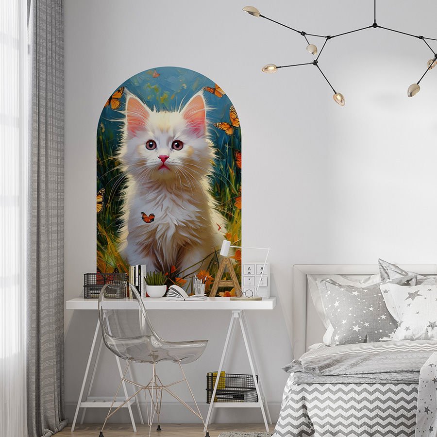 Kendinden Yapışkanlı Oval Kesim Sevimli Kedi Duvar Kağıdı Stickeri