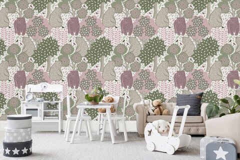 Ağaç ve Ayı Desenli Çocuk Odası Duvar Kağıdı Tekstil (Vinil) 499,00₺/m2