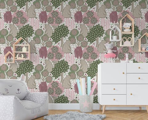 Ağaç ve Ayı Desenli Çocuk Odası Duvar Kağıdı Tekstil (Vinil) 499,00₺/m2