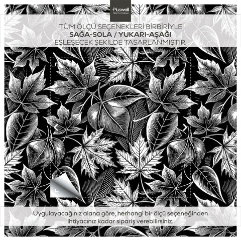 Siyah Beyaz Botanik Desenli Kendinden Yapışkanlı Duvar Kağıdı, Çok Amaçlı PVC Folyo