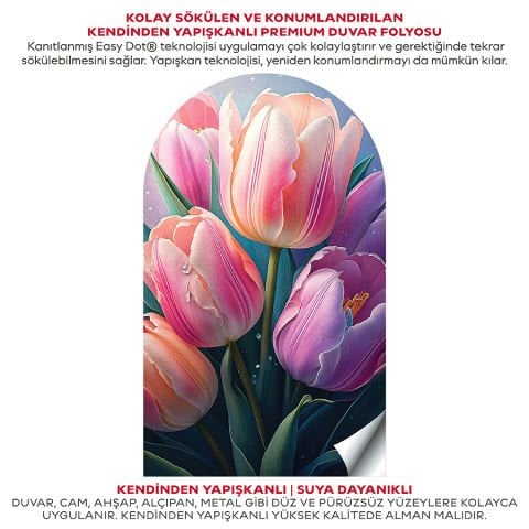 Kendinden Yapışkanlı Oval Kesim Zarif Laleler Duvar Kağıdı Stickeri