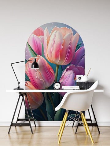 Kendinden Yapışkanlı Oval Kesim Zarif Laleler Duvar Kağıdı Stickeri