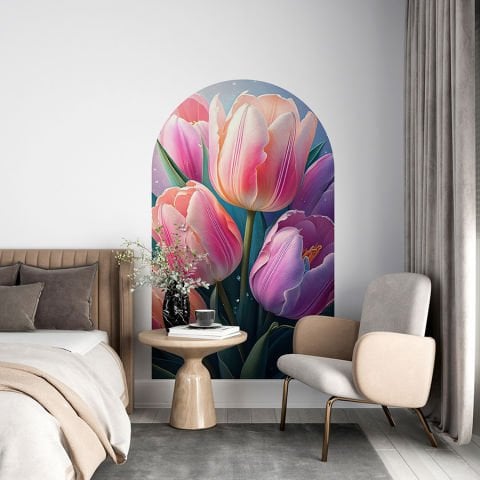 Kendinden Yapışkanlı Oval Kesim Zarif Laleler Duvar Kağıdı Stickeri