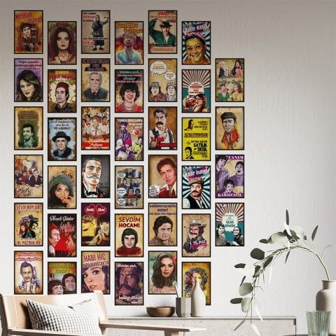 40 Parça Yeşilçam Posterleri Kendinden Yapışkanlı Sticker Seti | 10x15 cm.