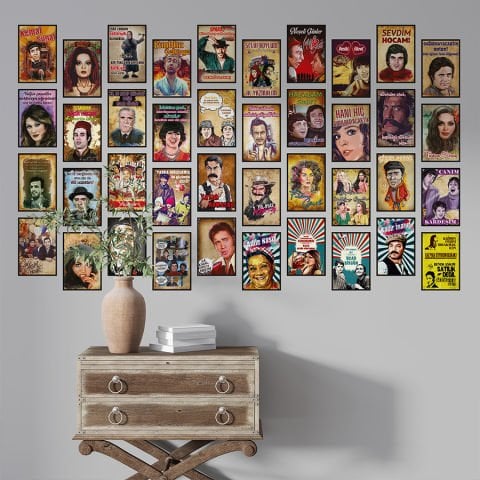 40 Parça Yeşilçam Posterleri Kendinden Yapışkanlı Sticker Seti | 10x15 cm.