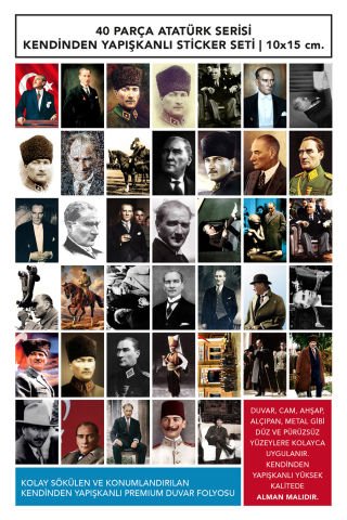 40 Parça Atatürk Serisi Kendinden Yapışkanlı Sticker Seti | 10x15 cm.