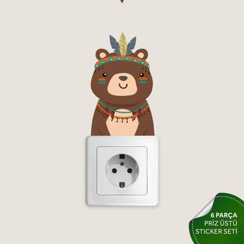 Priz Üstü 6lı Bohem Sevimli Hayvanlar Sticker Seti