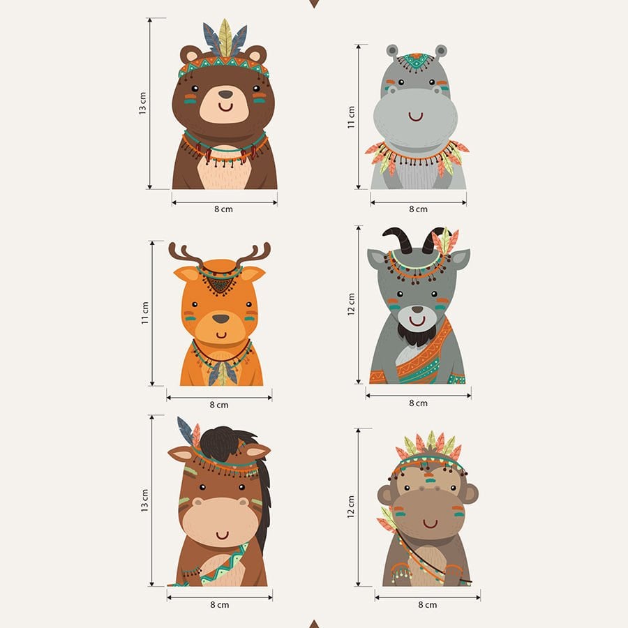 Priz Üstü 6lı Bohem Sevimli Hayvanlar Sticker Seti