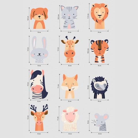 Priz Üstü 12li Sevimli Safari Hayvanları Sticker Seti