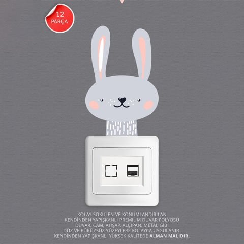 Priz Üstü 12li Sevimli Safari Hayvanları Sticker Seti