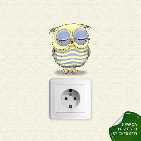 Priz Üstü 3lü Sevimli Baykuşlar Sticker Seti, Çocuk Odası Bebek Odası Duvar Çıkartmaları