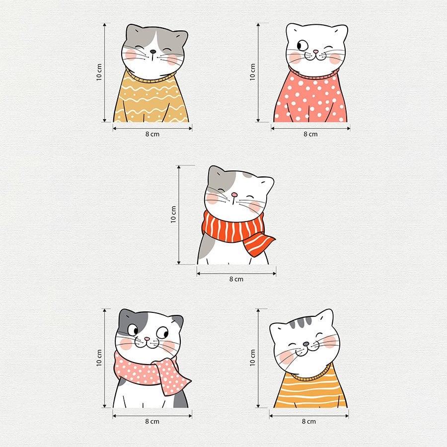 Priz Üstü 5li Sevimli Kediler Sticker Seti, Çocuk Bebek Odası Kedili Duvar Çıkartmaları
