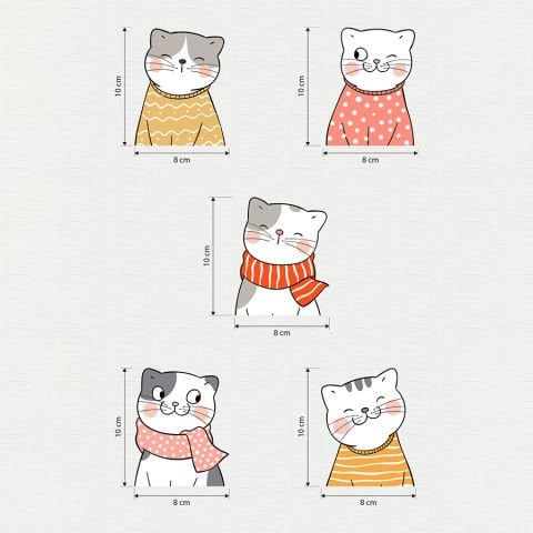 Priz Üstü 5li Sevimli Kediler Sticker Seti, Çocuk Bebek Odası Kedili Duvar Çıkartmaları