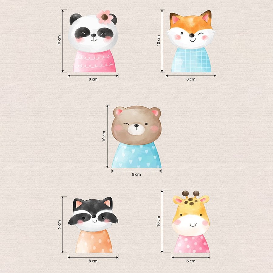 Priz Üstü 5li Sevimli Hayvanlar Sticker Seti, Çocuk Odası Hayvan Temalı Duvar Çıkartmaları