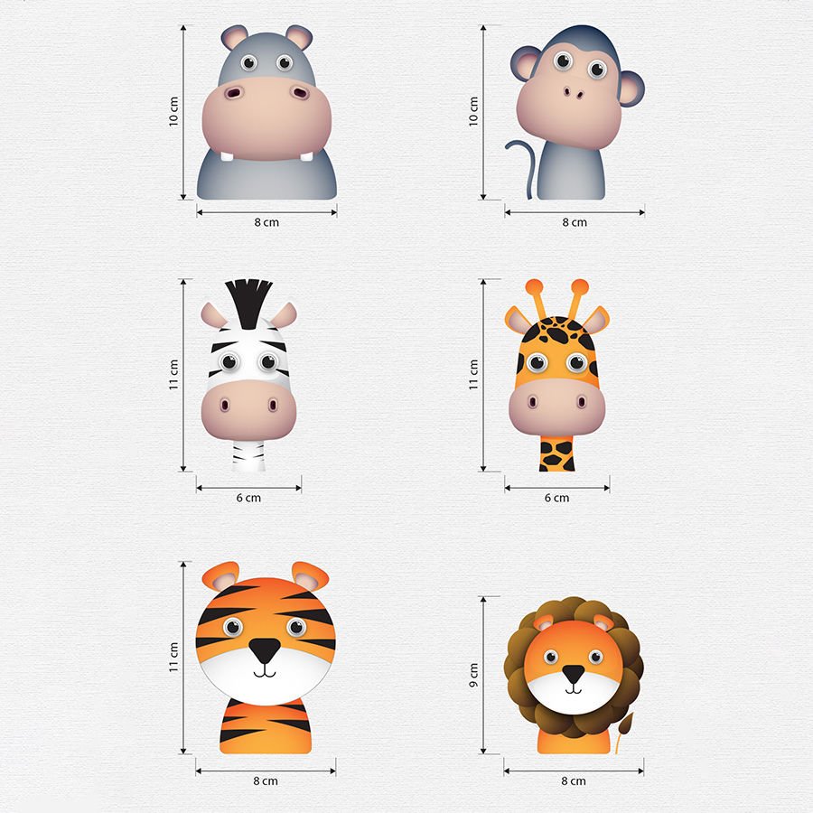 Priz Üstü 6lı Sevimli Hayvanlar Sticker Seti, Çocuk Odası Kreş Anaokulu Duvar Çıkartmaları