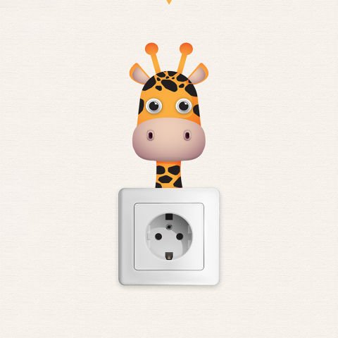 Priz Üstü 6lı Sevimli Hayvanlar Sticker Seti, Çocuk Odası Kreş Anaokulu Duvar Çıkartmaları