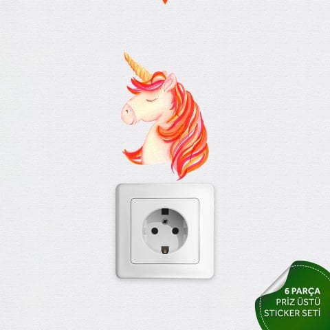 Romantik Unicornlar Priz Üstü 6lı Sticker Seti