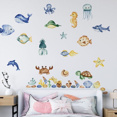 Çocuk Bebek Odası 37li Sevimli Deniz Canlıları Sticker Seti