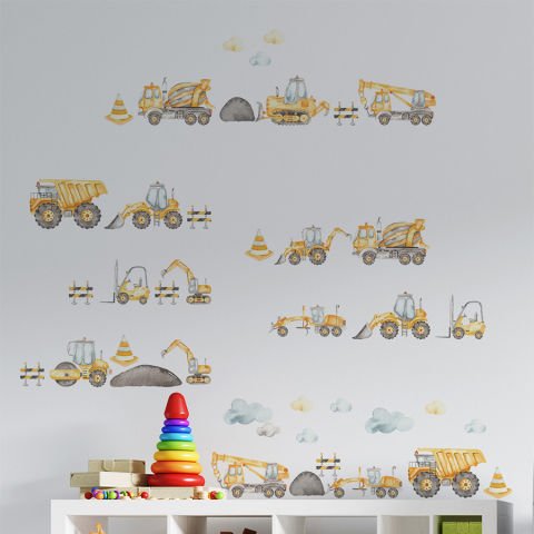 Çocuk Odası 43 Parça İş Makinaları Sticker Seti