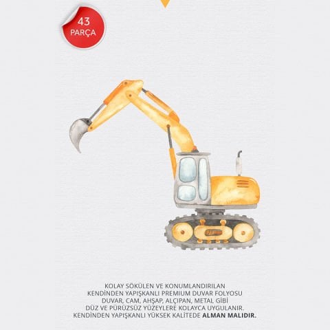 Çocuk Odası 43 Parça İş Makinaları Sticker Seti