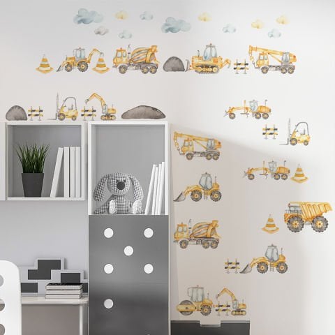 Çocuk Odası 43 Parça İş Makinaları Sticker Seti