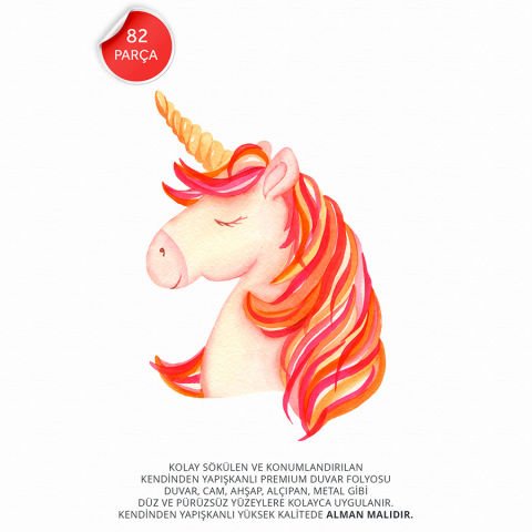 Romantik Unicornlar 82 Parça Sticker Seti, Kreş Anaokulu Duvar Çıkartmaları