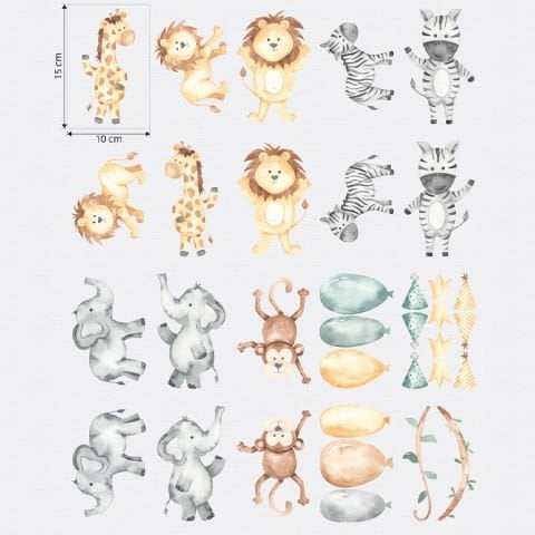 Safari Orman Hayvanları 34 Parça Sticker Seti