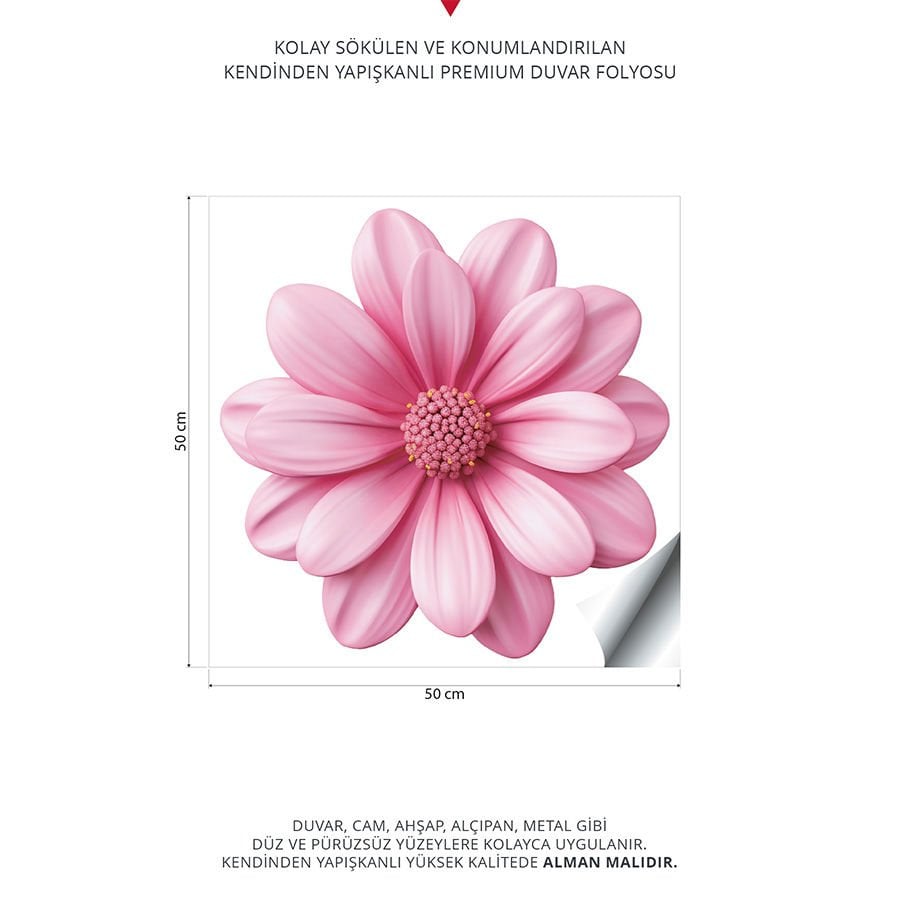 Pembe Kore Çiçeği Duvar Stickeri | 50x50cm