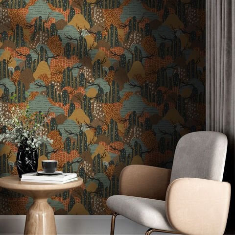 Japon Sanatı Soyut Dağlar Kendinden Yapışkanlı Yatak Odası Duvar Kağıdı