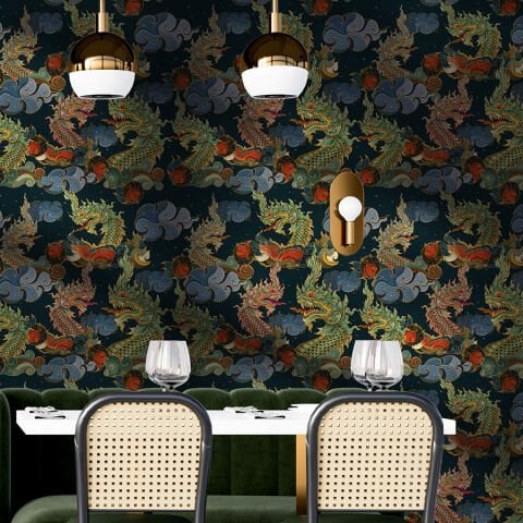 Efsanevi Ejderha Naga Desenli Kendinden Yapışkanlı Duvar Kağıdı