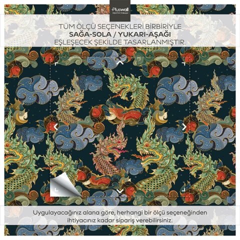 Efsanevi Ejderha Naga Desenli Kendinden Yapışkanlı Duvar Kağıdı