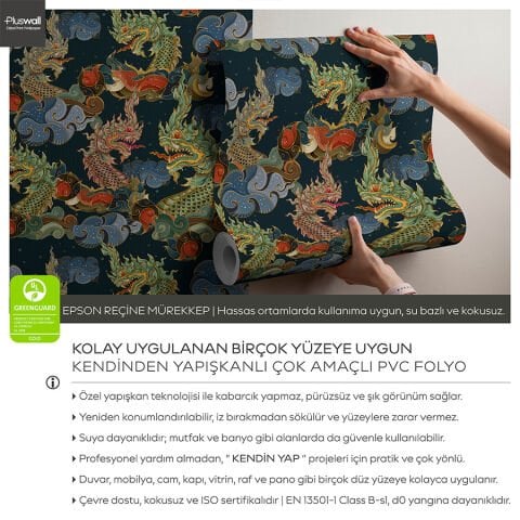 Efsanevi Ejderha Naga Desenli Kendinden Yapışkanlı Duvar Kağıdı