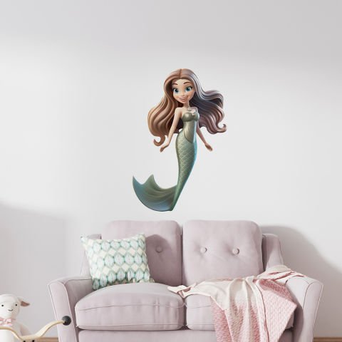 Sevimli Deniz Kızı Duvar Stickeri | 34x50cm
