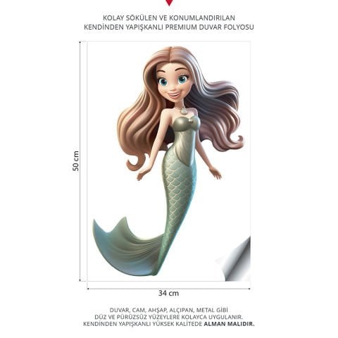 Sevimli Deniz Kızı Duvar Stickeri | 34x50cm