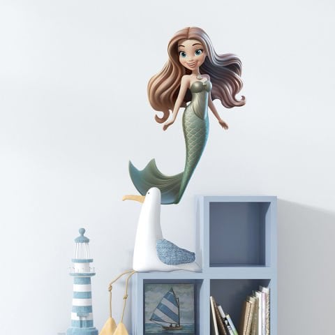 Sevimli Deniz Kızı Duvar Stickeri | 34x50cm
