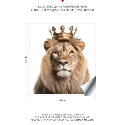 Aslan Kral Duvar Stickeri, Aslan Duvar Çıkartması | 45x50cm