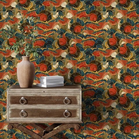 Japon Soyut Sanat Boho Oryantal Kendinden Yapışkanlı Duvar Kağıdı