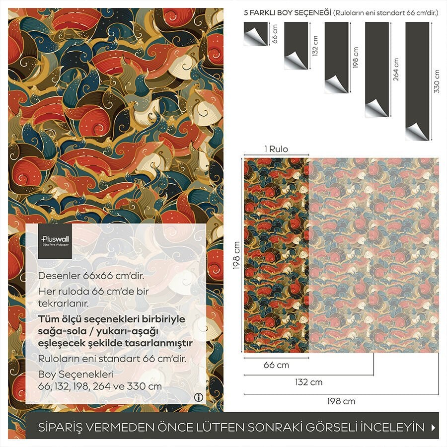 Japon Soyut Sanat Boho Oryantal Kendinden Yapışkanlı Duvar Kağıdı