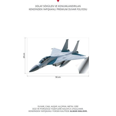 Jet Uçağı Duvar Stickeri, Savaş Uçağı Duvar Stickeri | 29x50cm