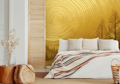 Altın Sarısı Soyut Doğa Manzarası Salon Duvar Kağıdı