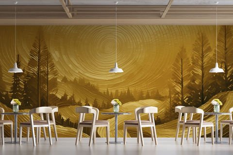 Altın Sarısı Soyut Doğa Manzarası Salon Duvar Kağıdı