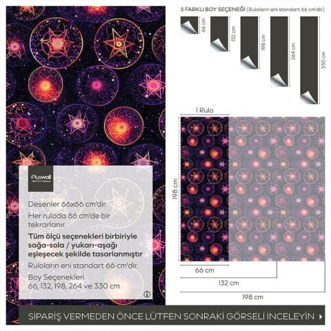 Kozmik Mandala Sanatı Kendinden Yapışkanlı Duvar Kağıdı, Mistik Yıldız Desenli Duvar Kağıdı