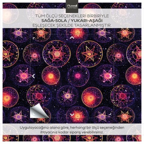 Kozmik Mandala Sanatı Kendinden Yapışkanlı Duvar Kağıdı, Mistik Yıldız Desenli Duvar Kağıdı