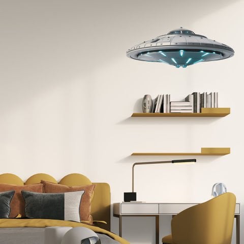 Ufo Duvar Stickeri, Uçan Daire Duvar Dekorasyonu | 20x50cm