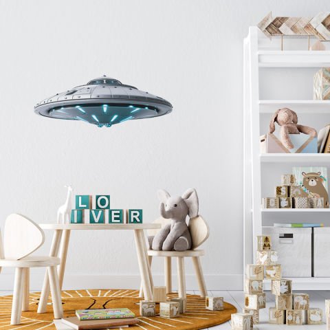 Ufo Duvar Stickeri, Uçan Daire Duvar Dekorasyonu | 20x50cm