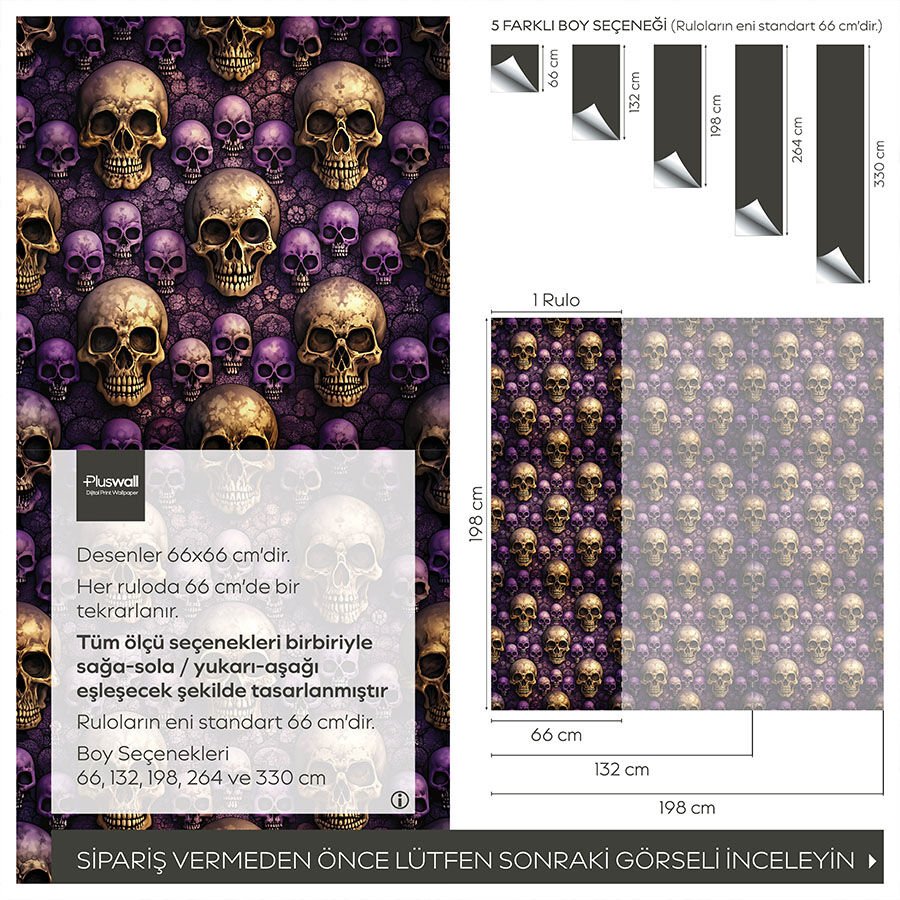 Gotik Kafatası Kendinden Yapışkanlı Duvar Kağıdı, Çok Amaçlı PVC Folyo, DIY Duvar Kağıdı