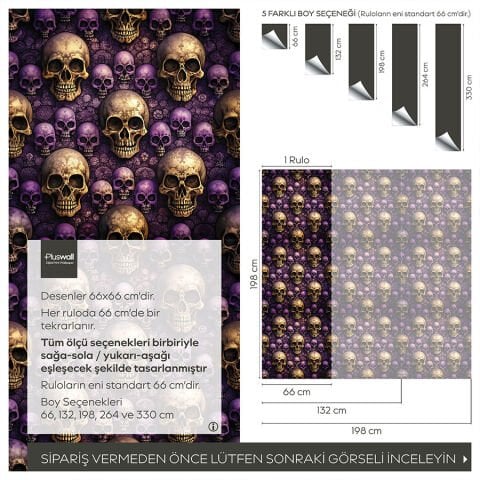 Gotik Kafatası Kendinden Yapışkanlı Duvar Kağıdı, Çok Amaçlı PVC Folyo, DIY Duvar Kağıdı