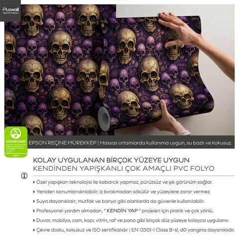Gotik Kafatası Kendinden Yapışkanlı Duvar Kağıdı, Çok Amaçlı PVC Folyo, DIY Duvar Kağıdı