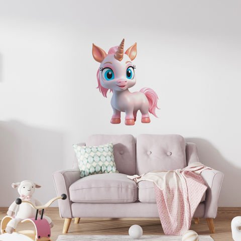 Sevimli Unicorn Çocuk Bebek Odası Duvar Stickeri | 40x50cm